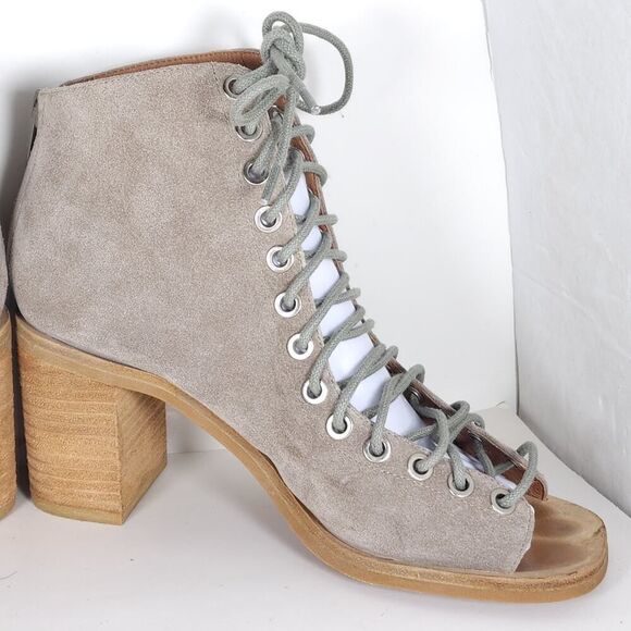 Jeffrey Campbell Women's Cors US7,5 Taupe Suede Square Toe Lace-up Ankle Booties - Picture 8 of 16